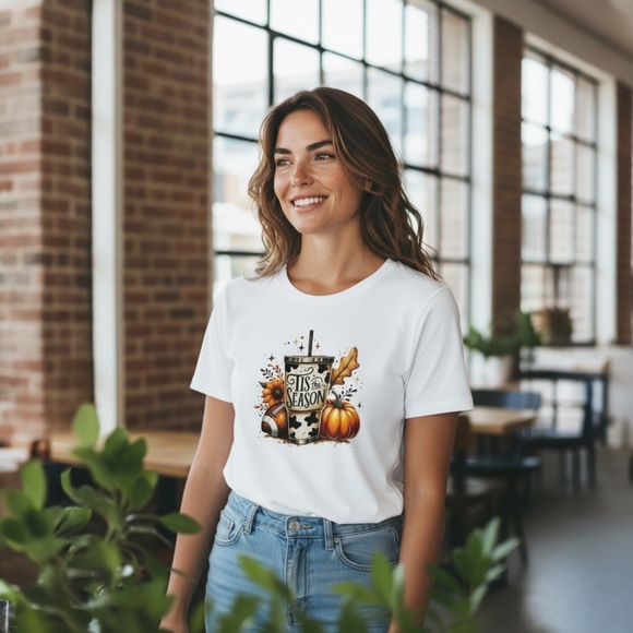 Halloween Tis the Season (Fall) Football Pumpkin White Crew Neck T-Shirt Large - Picture 3 of 9